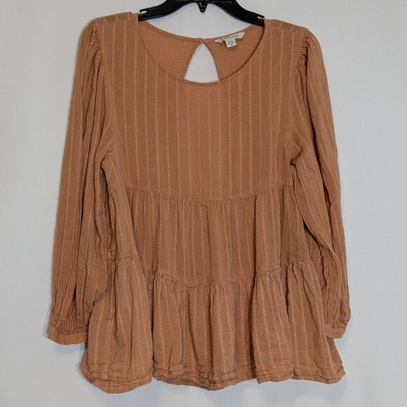 AMERICAN EAGLE Blush Tan Long Sleeved Tiered Pullover Peasant Top; Size S - Picture 1 of 6